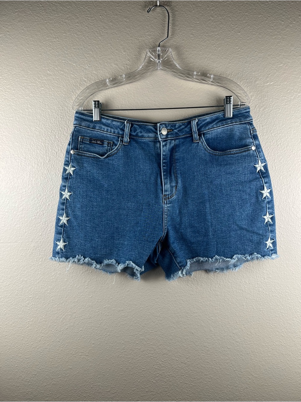 Judy Blue XL Star Embroidered Raw Hem Denim Shorts